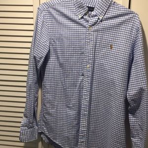 Polo button down casual shirt. Blue and white